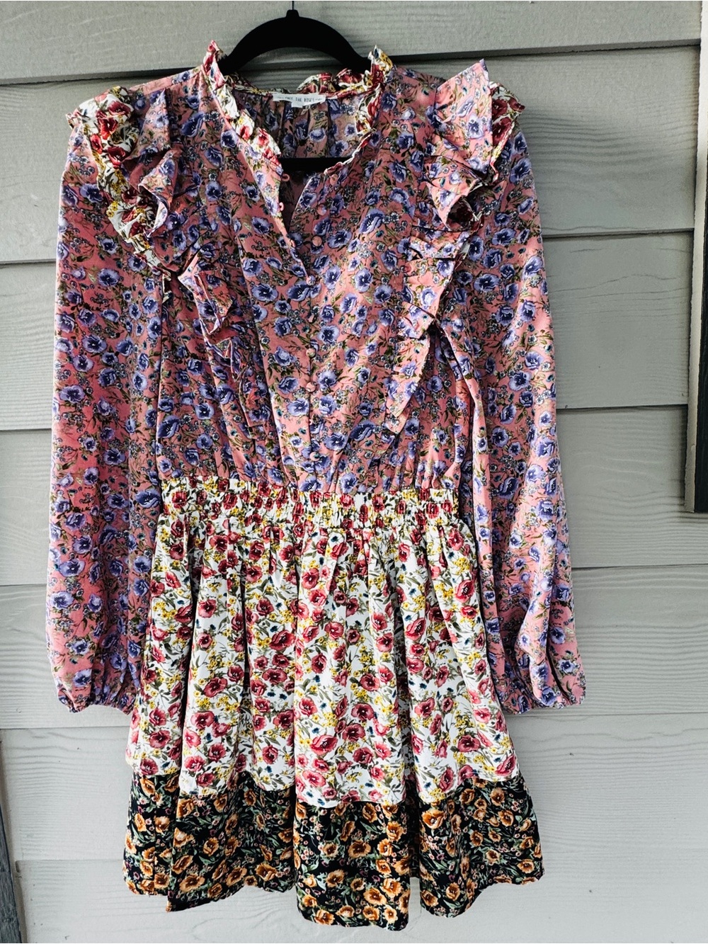 Free the roses Floral Ruffle Long-Sleeve Dress - Pink cottagecore prairie